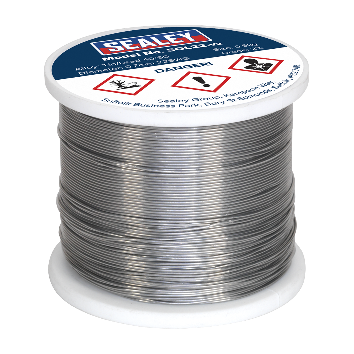 Sealey 0.5kg Solder Wire Quick Flow 0.7mm/22SWG 40/60 Professional Use SOL22