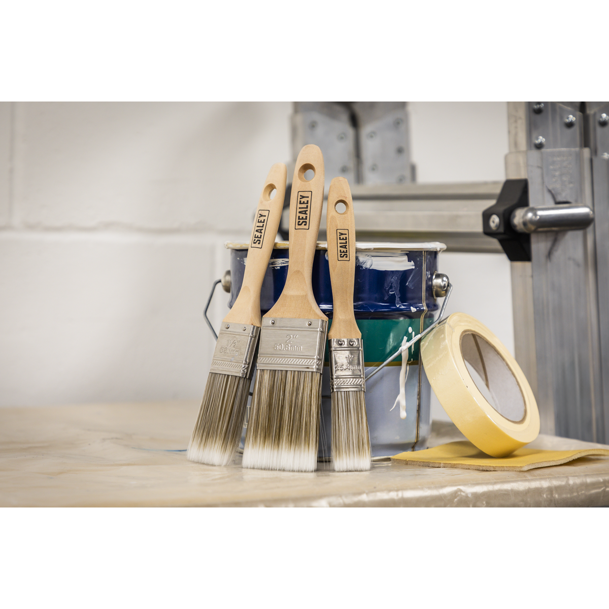 Sealey Wooden Handle Paint Brush Set Synthetic Filaments 5 Pieces SPBS5W