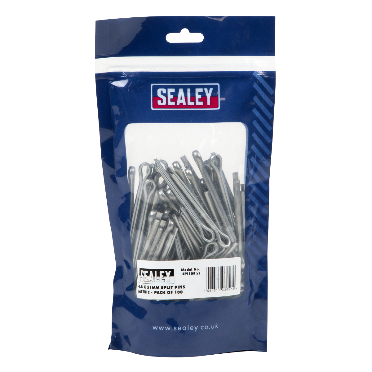 Sealey Split Pin 4.8 x 51mm Zinc Plated Steel Metric - Pack of 100 Pieces SPI109