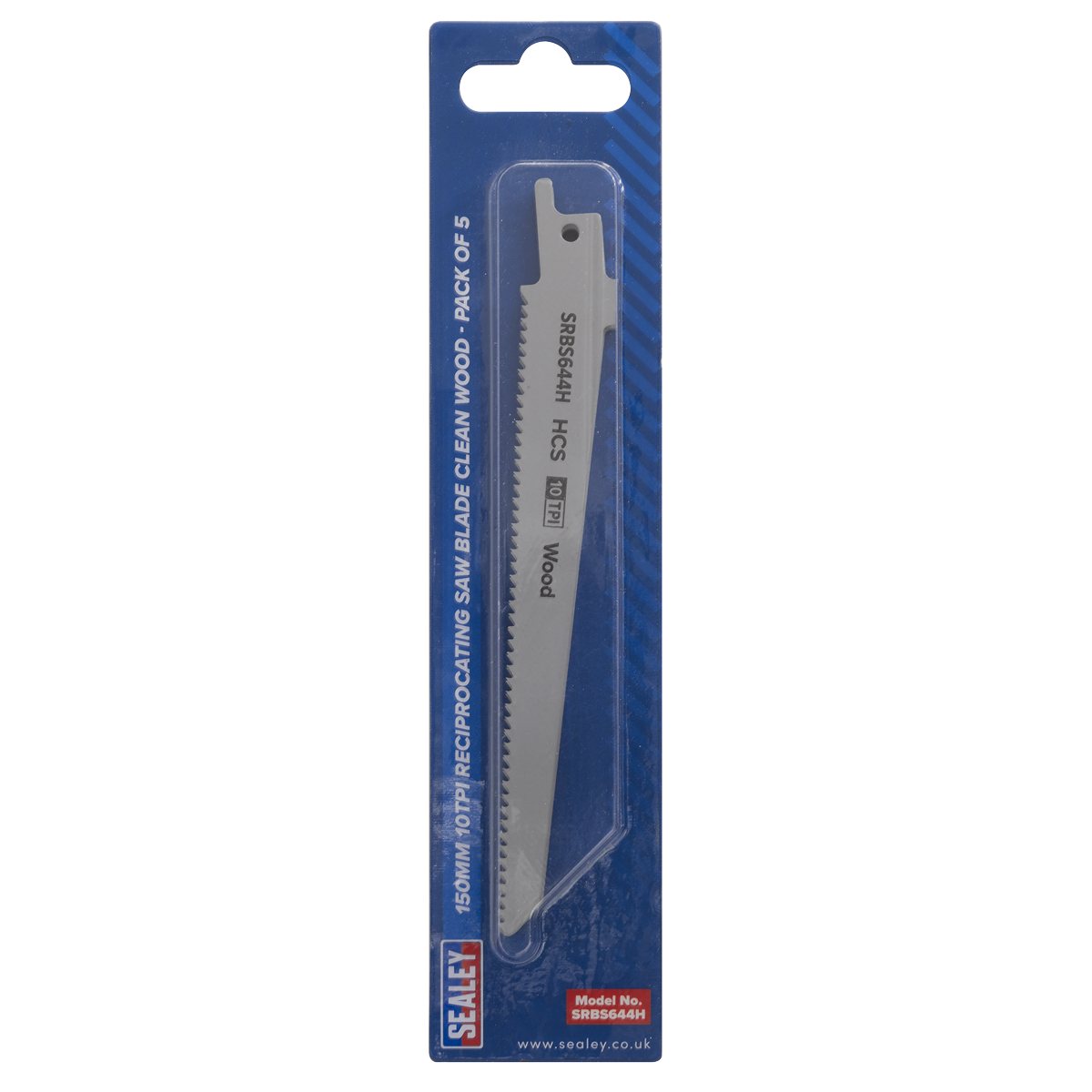 Sealey 150mm 10 TPI Clean Wood Reciprocating Saw Blade Pack of 5 Pieces SRBS644H
