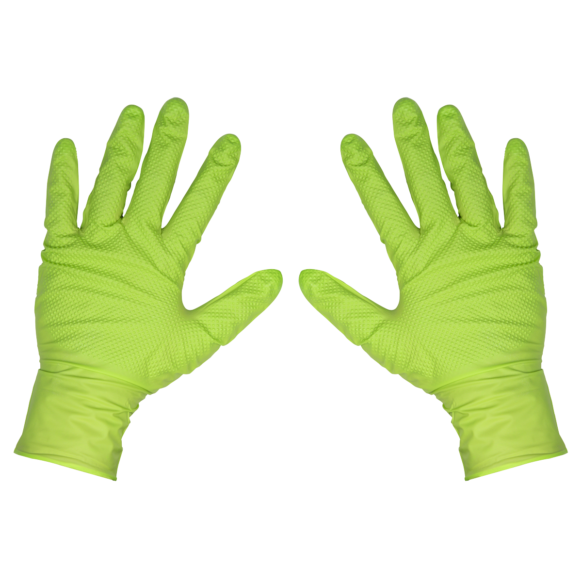 Sealey Nitrile Powder-Free Gloves Diamond Grip Hi-Vis Green XL 50pcs SSP54XL