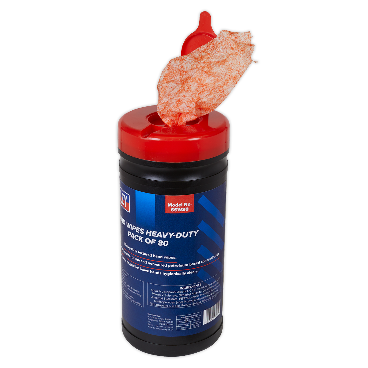 Sealey Hand Wipes Heavy Duty Textured Removes Dirt Oil Grease Pack of 80 SSW80