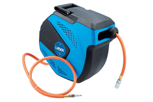 LASER 8864 Auto Rewind Air Hose Reel 15m 10mm ID PVC Rubber High Visibility