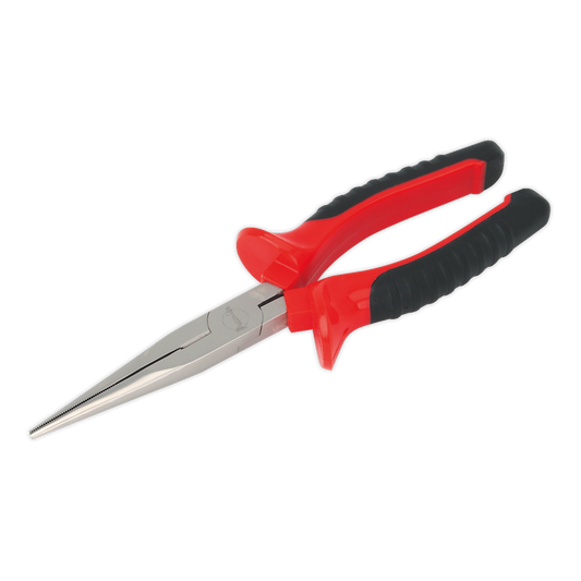 Sealey Long Nose Pliers 215mm Serrated Jaws & Hardened Cutters Hand Tool AK8508