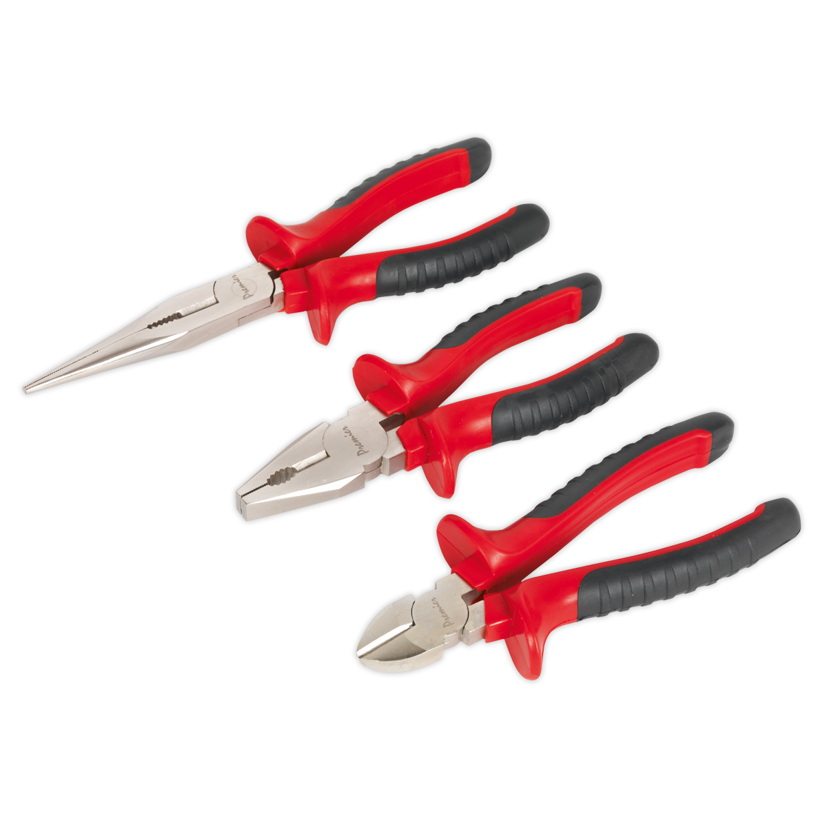 Sealey Pliers Set 3 Pcs Combi Long Nose and Side Cutter Anti-Slip Guard AK8521