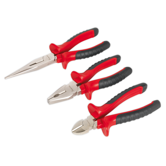 Sealey Pliers Set 3 Pcs Combi Long Nose and Side Cutter Anti-Slip Guard AK8521