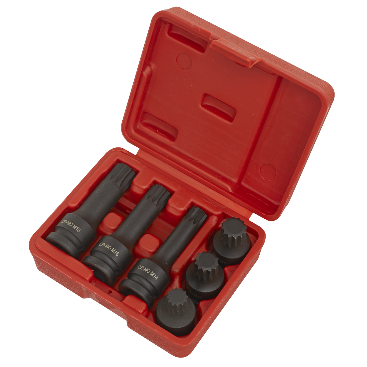 Sealey Impact Spline Socket Bit Set 6 Pieces 1/2" Square Drive Black SX052