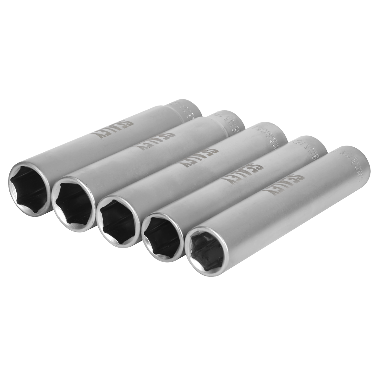 Sealey Extra-Deep Socket Set 15 16 17 18 19mm 5 Pieces 3/8" Square Drive SX1519