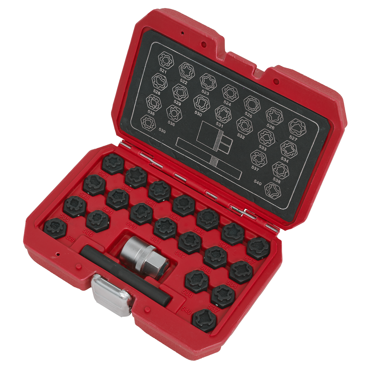 Sealey Locking Wheel Nut Key Set 1/2" Square Drive Socket 22pc Fits VAG SX220