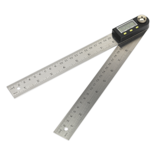 Sealey Digital Angle Rule 200mm/8" 0°-360° Angle Finder Battery Powered AK7200