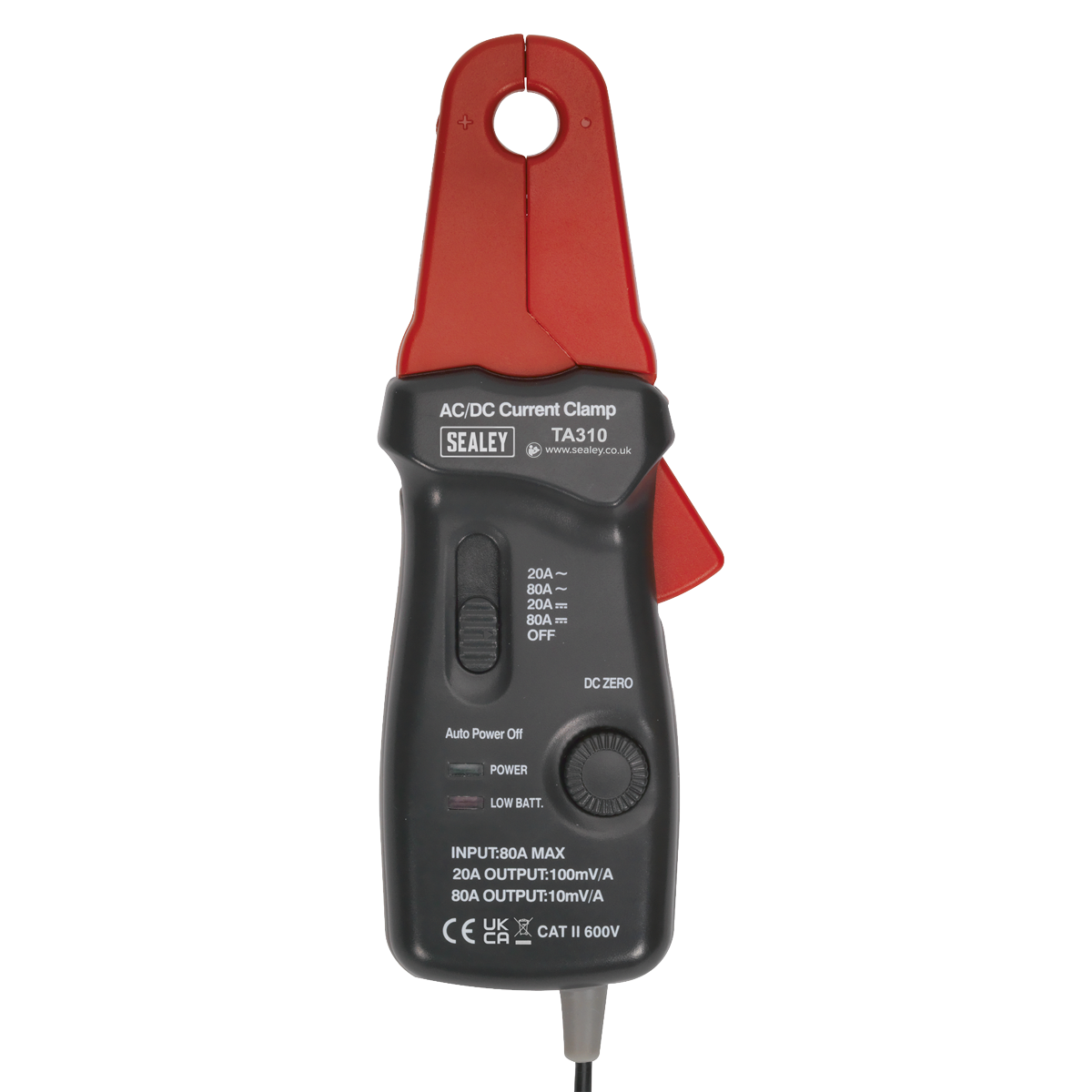 Sealey 20A/80A AC/DC Current Clamp Supplied In Storage Pouch - 12mm TA310