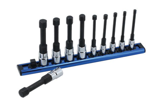 LASER 8910 10Pcs Screwdriver Reduced Shank Hex Socket Bit Set 1/4" & 3/8" Drive