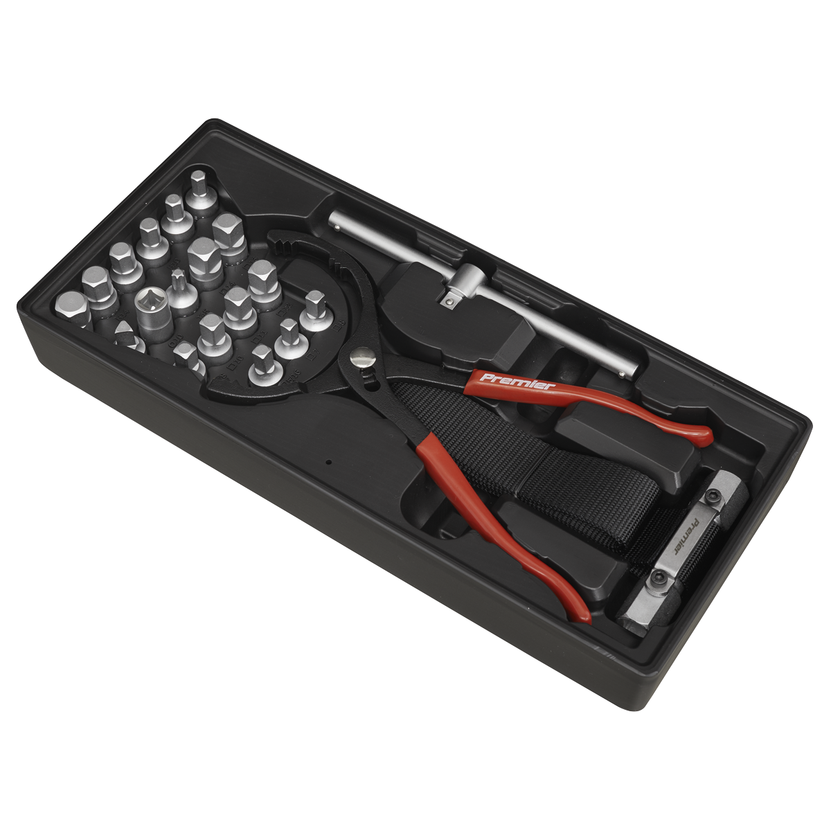 Sealey 21 Pieces Oil Filter Wrench Pliers & Drain Key Set With Tool Tray TBT28