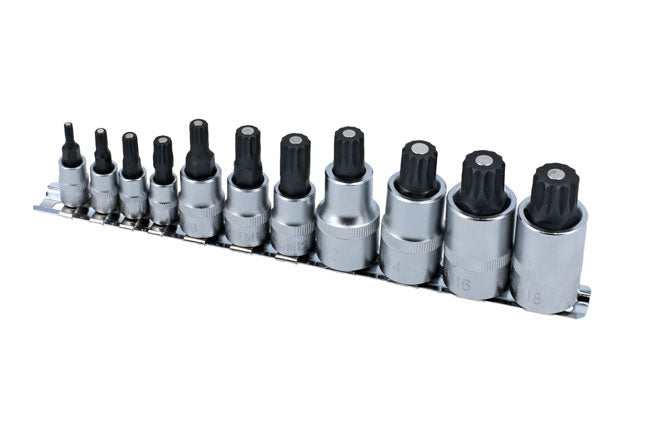 LASER 8923 11Pcs Screwdriver Magnetic Spline Bit Set M4-M18 1/4"-1/2" Drive