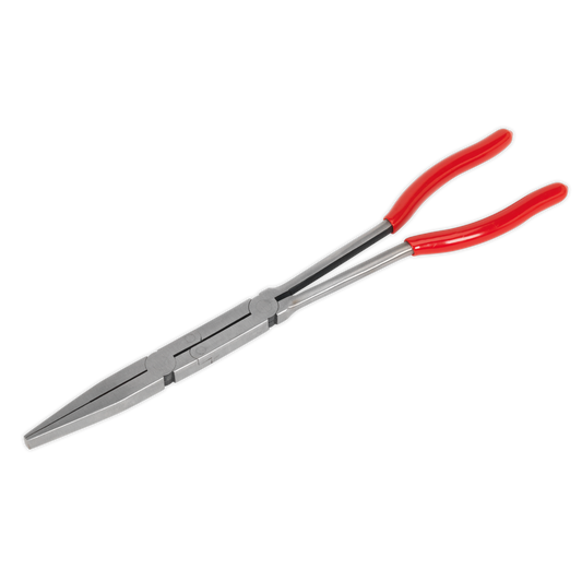 Sealey Flat Nose Pliers Double Joint Long Reach Slim 335mm - Red AK8590