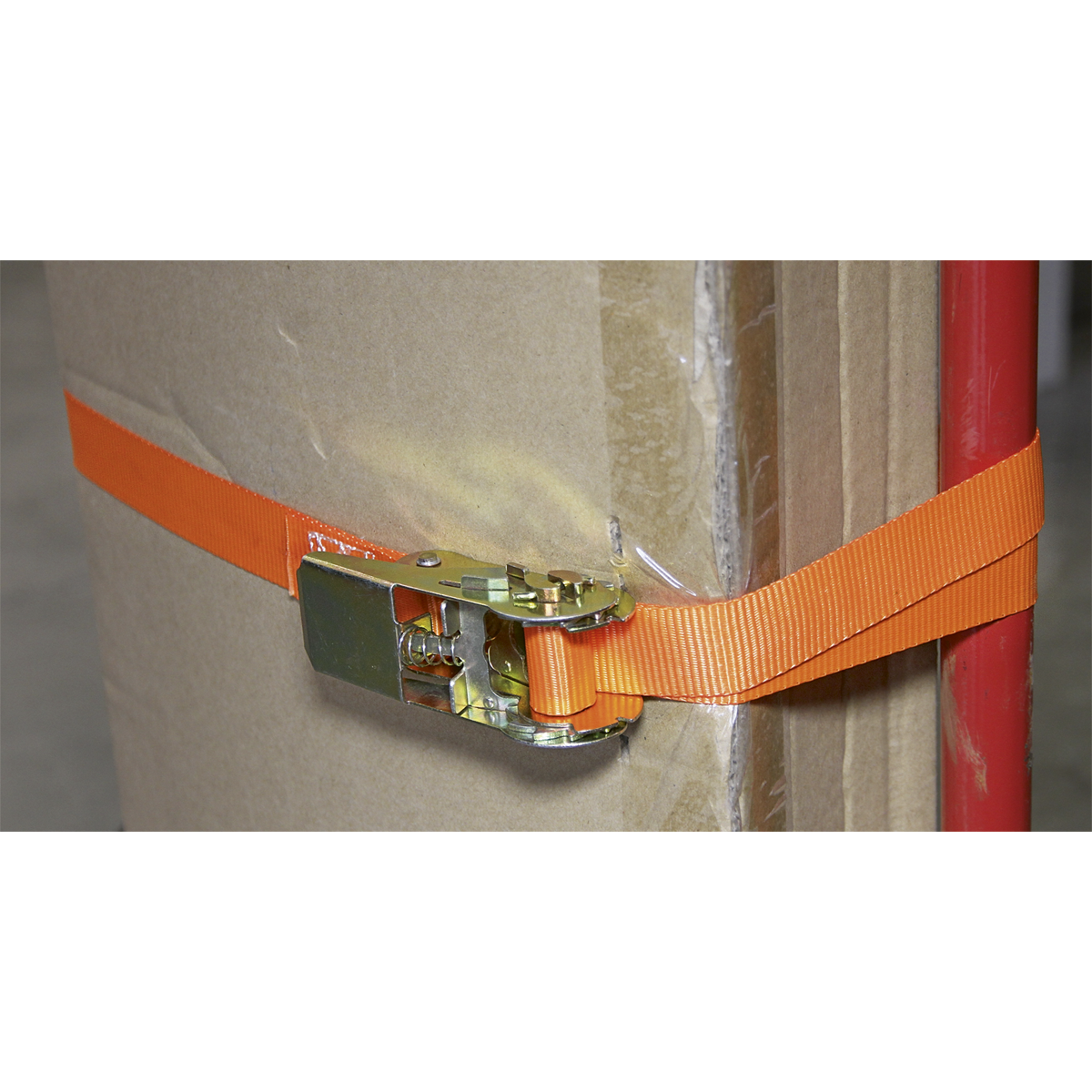 Sealey Self-Securing Ratchet Tie Down 25mm 4.5m 500kg - Orange Pair TD05045E