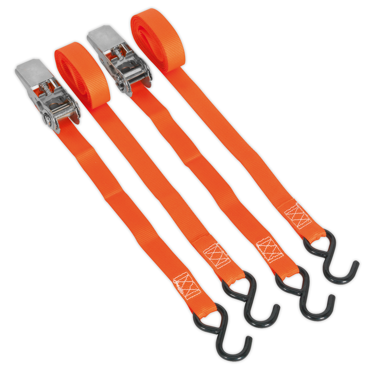 Sealey Ratchet Tie Down With S-Hooks 25mm x 4m Polyester Webbing 500kg TD0540S2