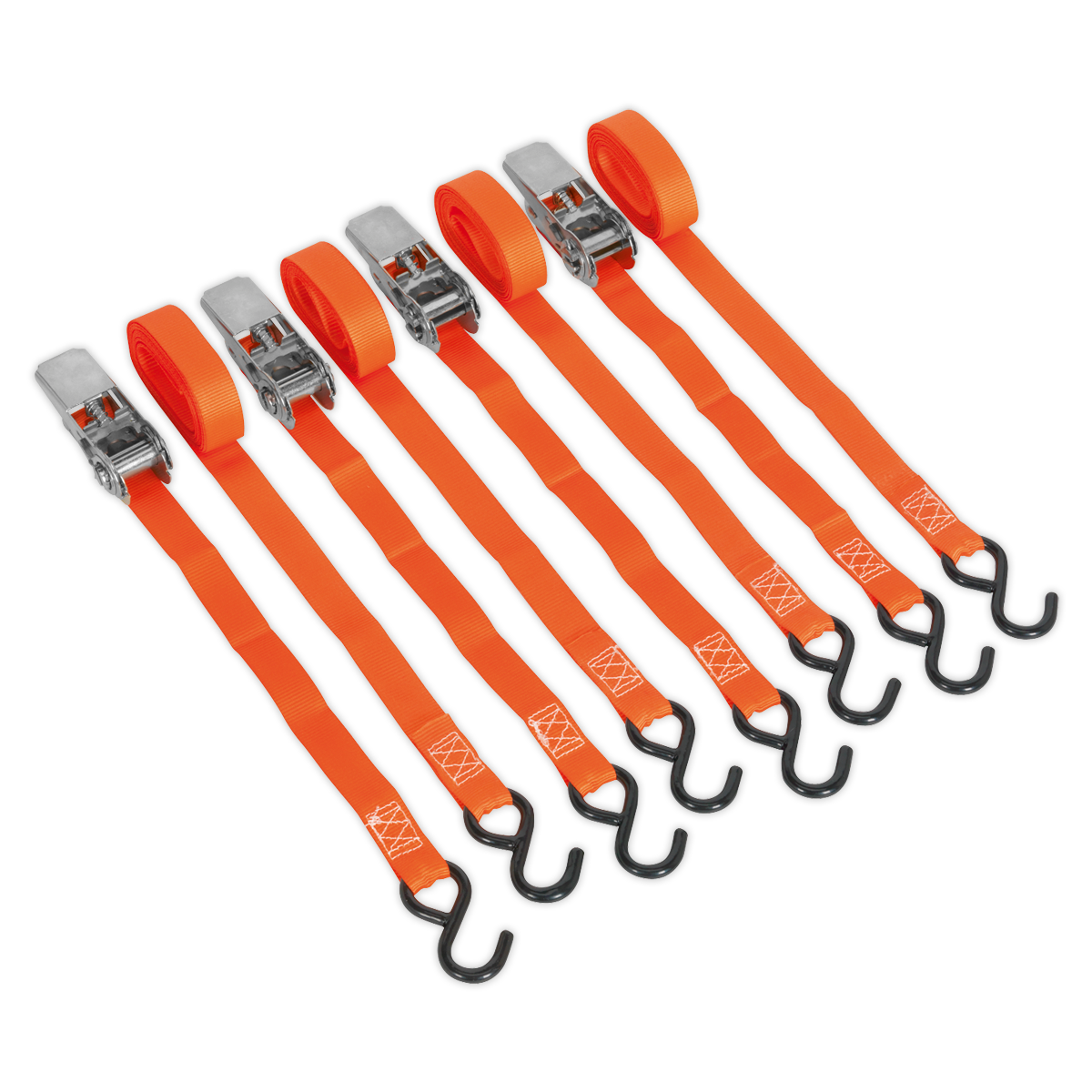 Sealey 25mm x 4m Polyester Webbing Ratchet Straps With S-Hooks 500kg TD0540S4