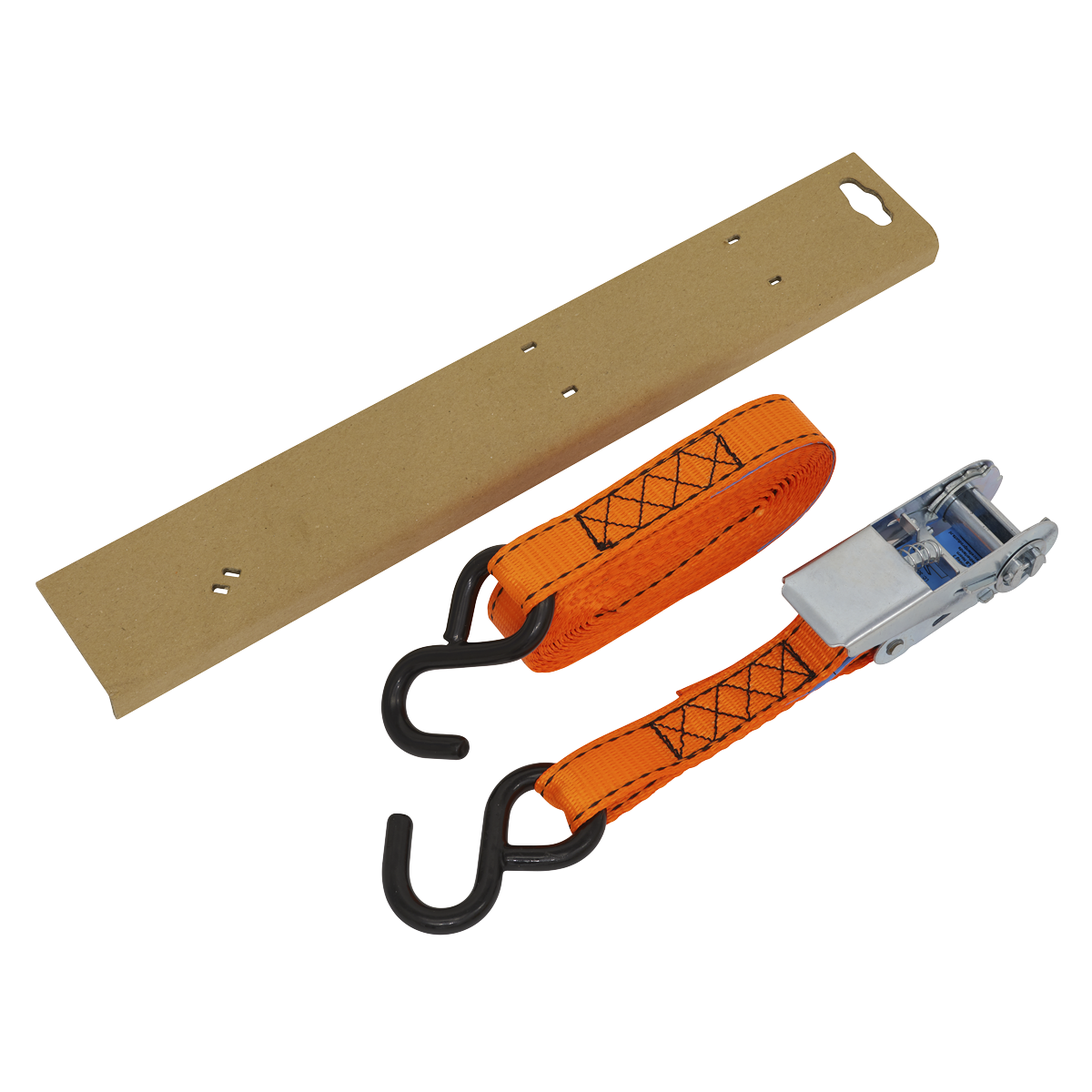 Sealey Ratchet Strap 25mm x 5m Polyester Webbing S-Hook With Corner TD0635S