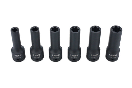 LASER 8940 Deep Impact E-Socket Set 3/4" Drive Chrome Molybdenum Steel 6 Pieces