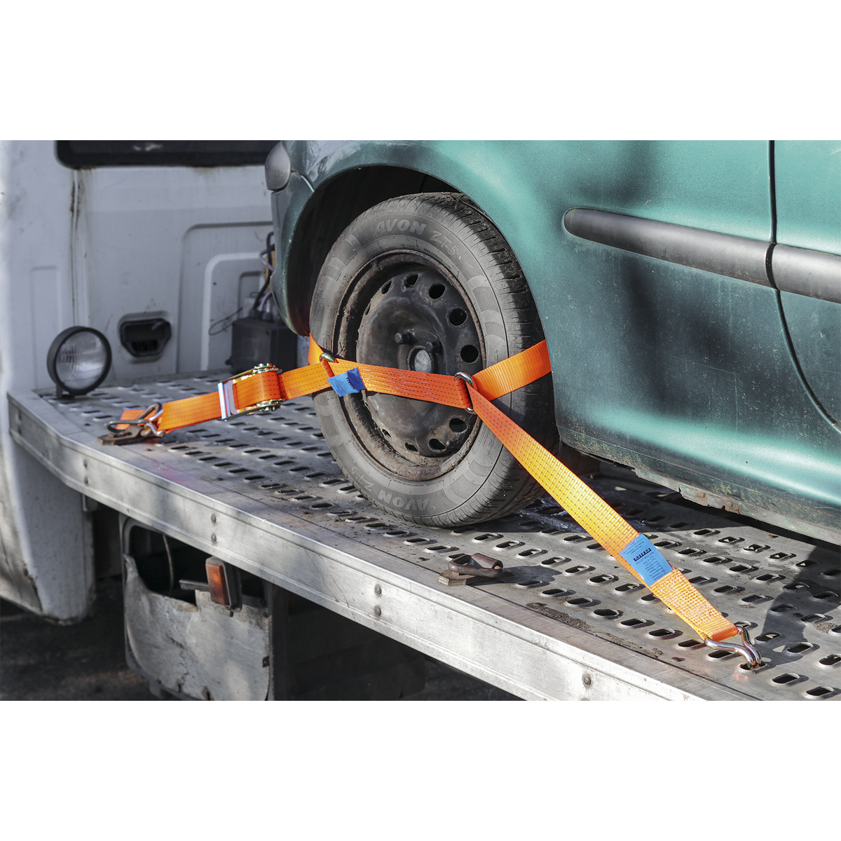 Sealey Car Transporter Ratchet Tie Down 50mm 3m Steel Wheel Single 4500kg TDRWS