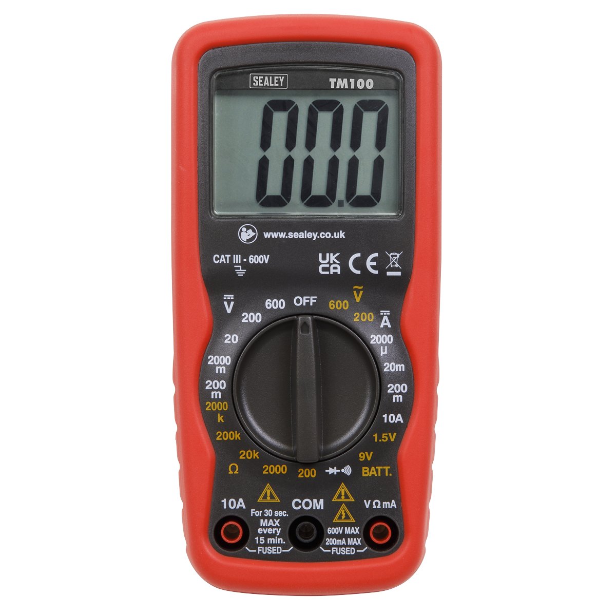 Sealey Professional Digital Multimeter With Soft Grip Case - 6 Function TM100