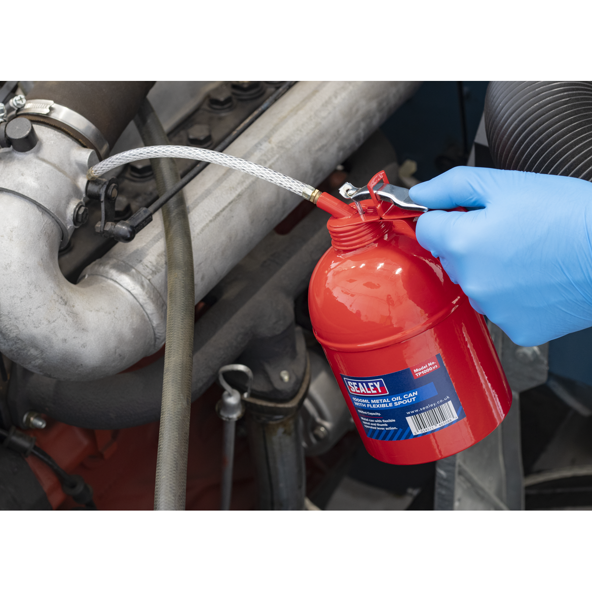 Sealey 1000ml Thumb-Operated Lever Metal Oil Can With Flexible Spout TP1000