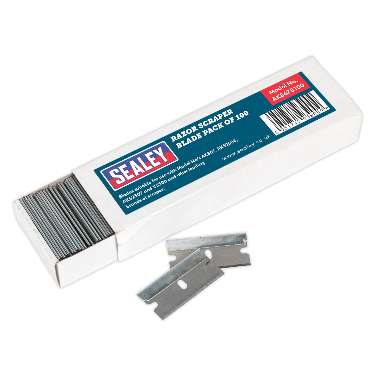Sealey Razor Scraper Blade For AK867 AK5504 VS500 - Pack of 100 Pieces AK867B100