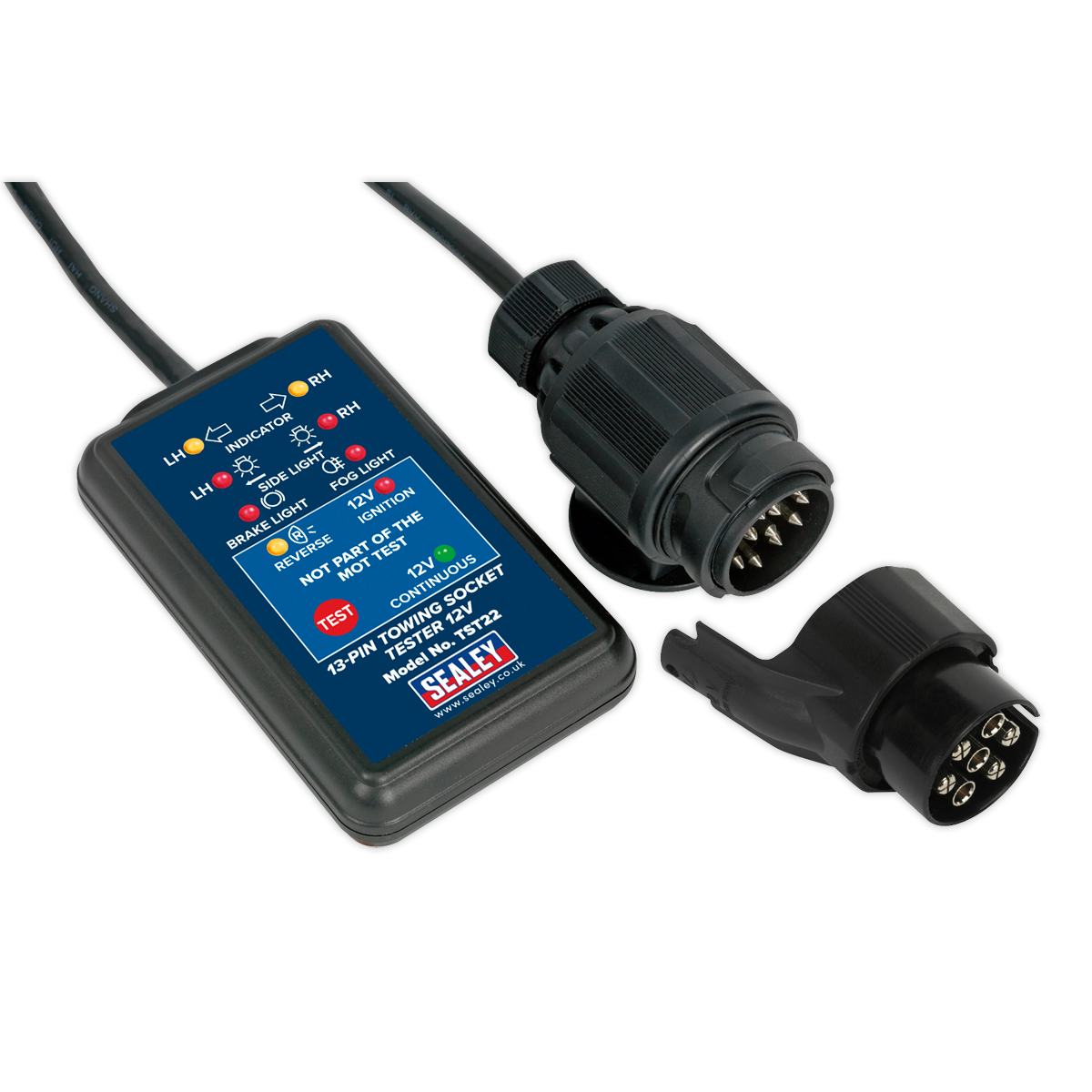 Sealey 13-Pin Towing Socket Tester 12V With 4.9m Cable - DVSA Approved TST22