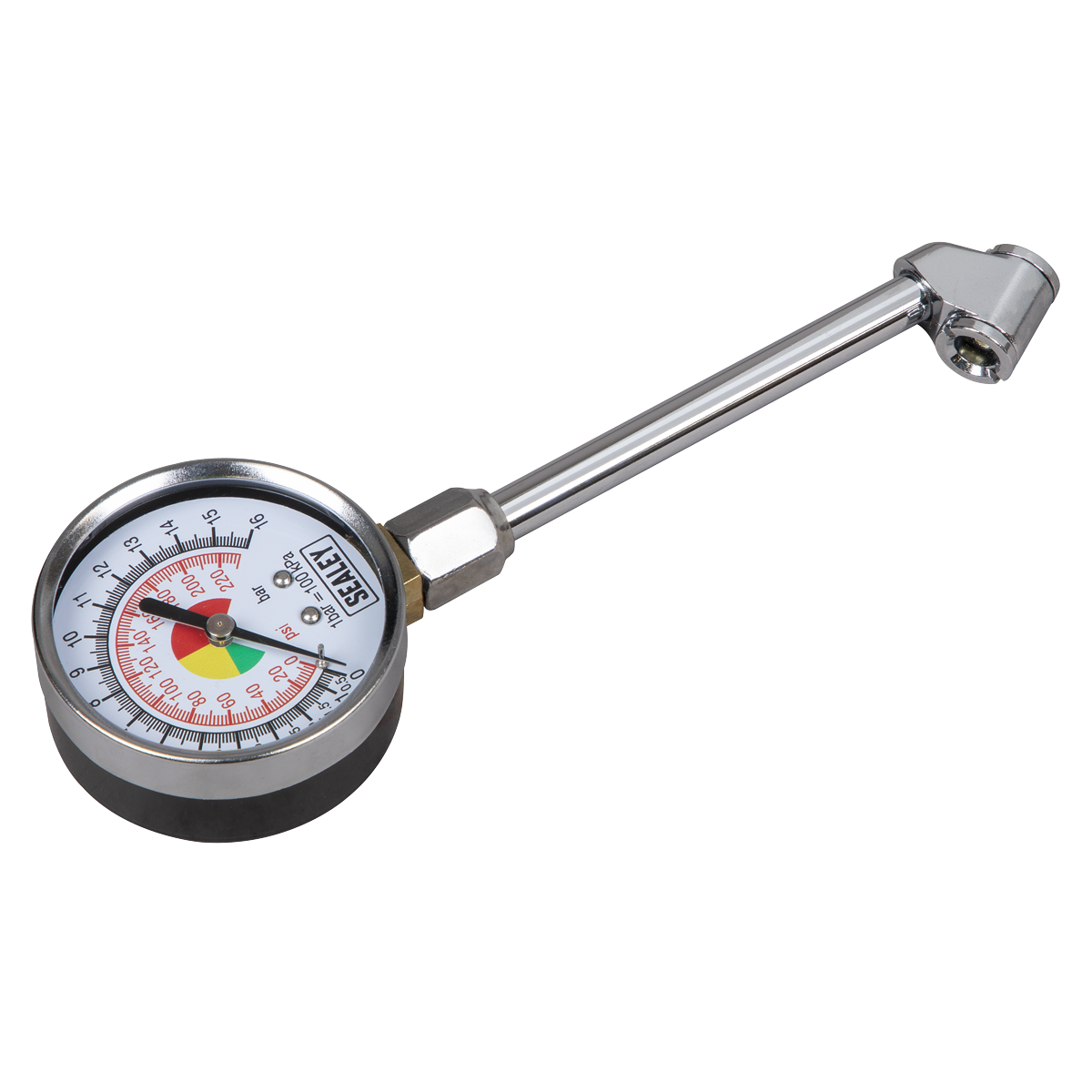 Sealey Twin Connector Dial Type Tyre Pressure Gauge 0-220PSI 120mm TSTPG34