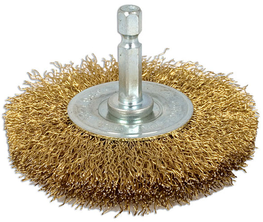 LASER 3146 75mm Flat Brass Plated Steel Wire Brush Quick Chuck 12000rpm