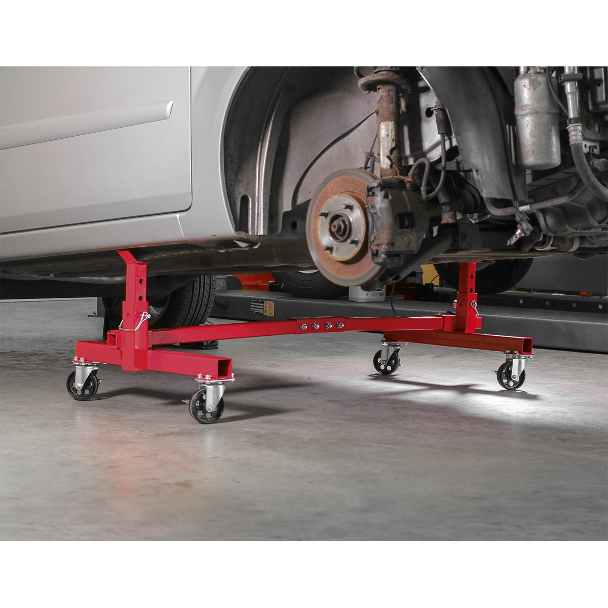 Sealey 900kg Adjustable 2-Post Vehicle Moving Dolly Steel Frame Red VMD001