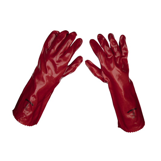 Sealey Red PVC Gauntlets 450mm Pack Of 12 Pairs Abrasion Protection 9114/12