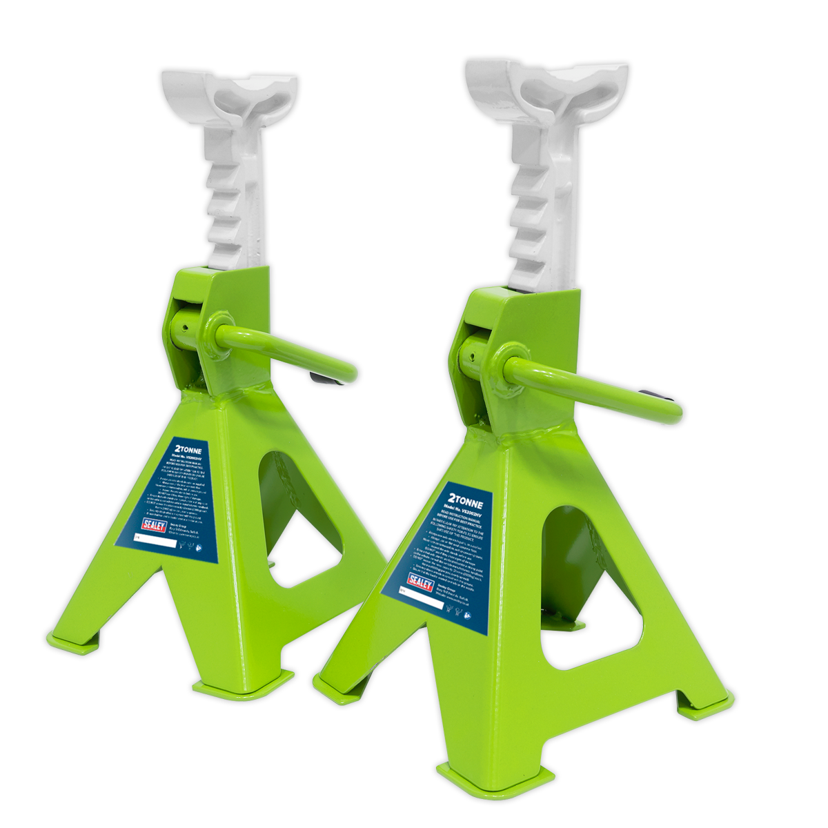 Sealey Load Axle Stands 2 Tonne Capacity/Stand Ratchet Type HiVis Green VS2002HV