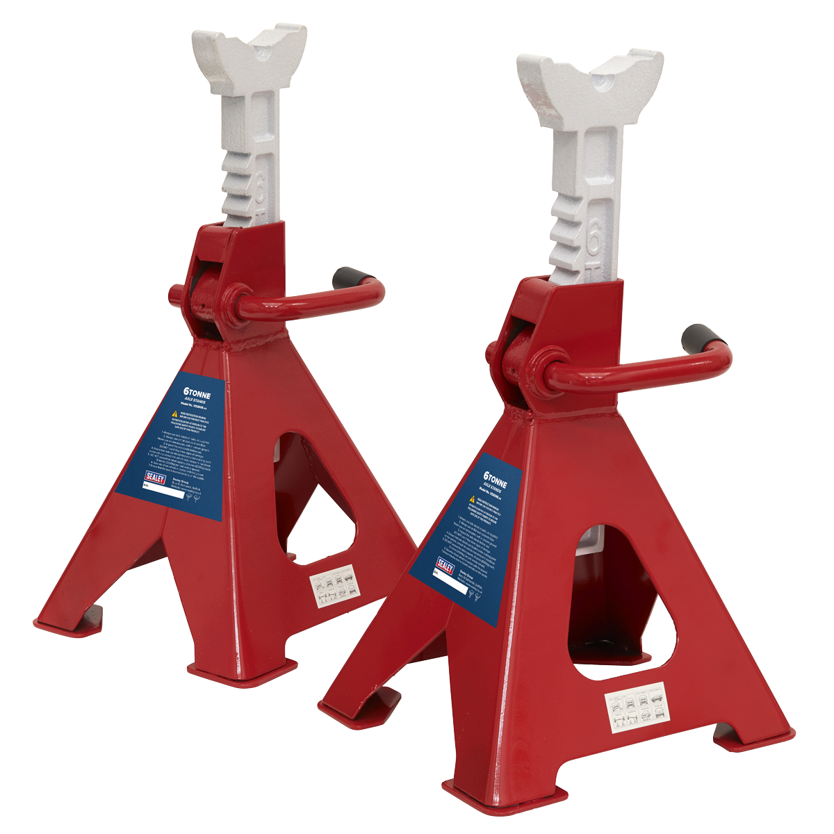Sealey Ratchet Type 2x Axle Stands 6 Tonne Capacity/Stand 12 Tonnes Red VS2006