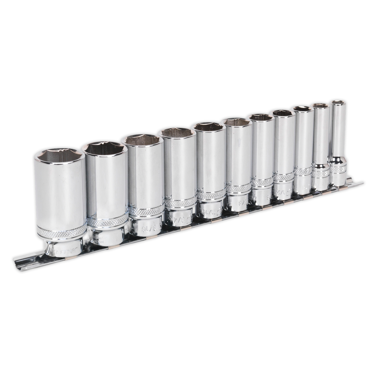 Sealey 11 Pcs 3/8" Square Drive Deep Lock-On 6 Point Imperial Socket Set AK2743