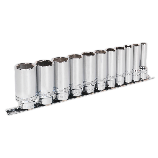 Sealey 11 Pcs 3/8" Square Drive Deep Lock-On 6 Point Imperial Socket Set AK2743