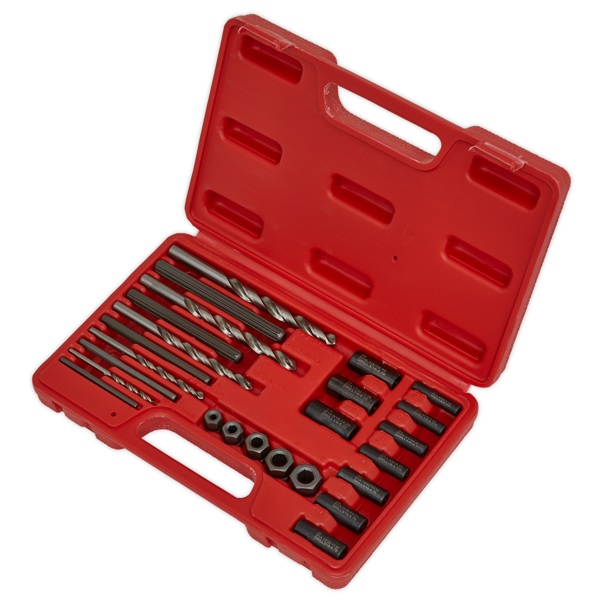 Sealey Stud Extractor Set With Centring Pilots For Ø4.75-9.5mm Studs 25pc VS7233