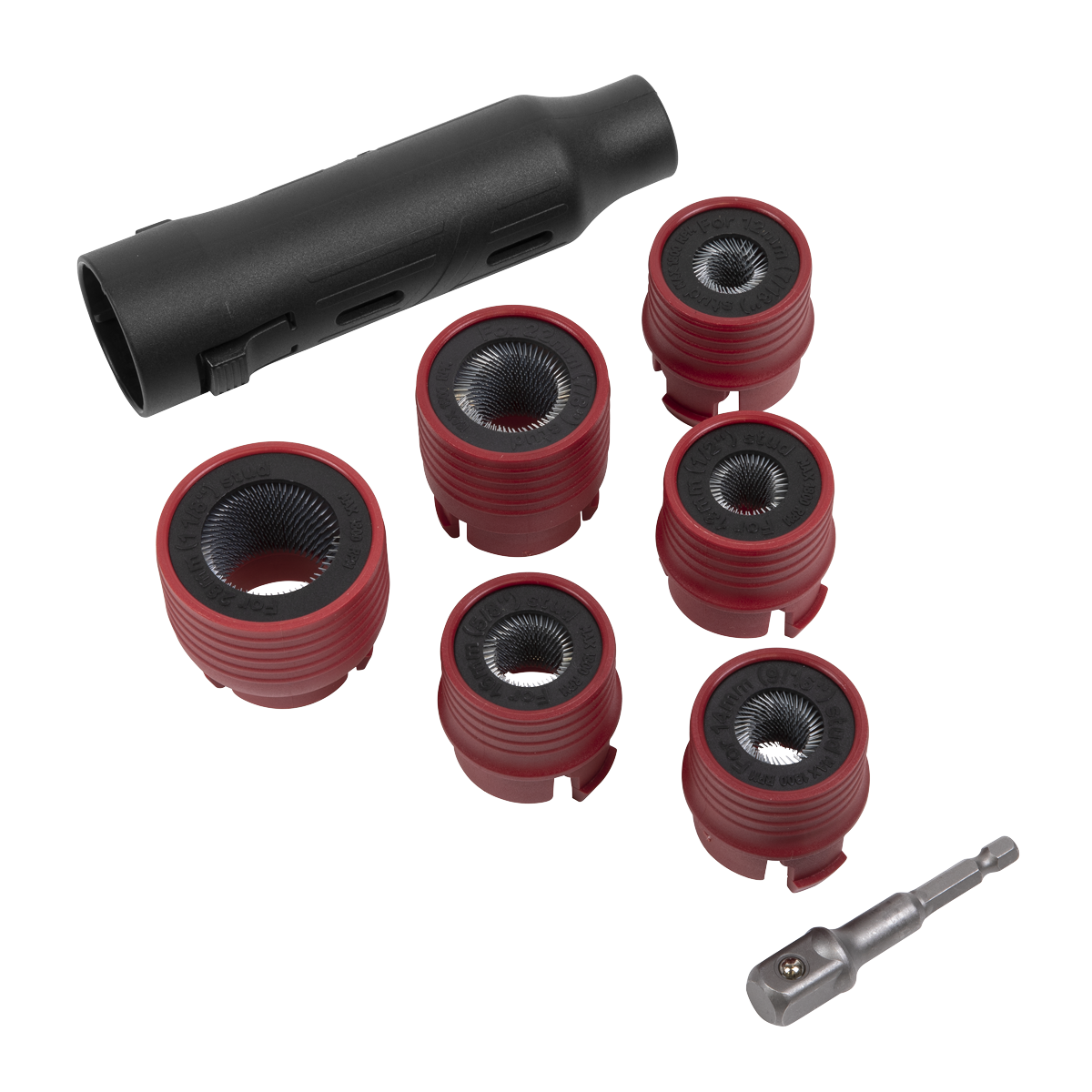 Sealey Wheel Stud Cleaning Tool Set + 1/2" Square Drive 1/4" Hex Adaptor VS8003