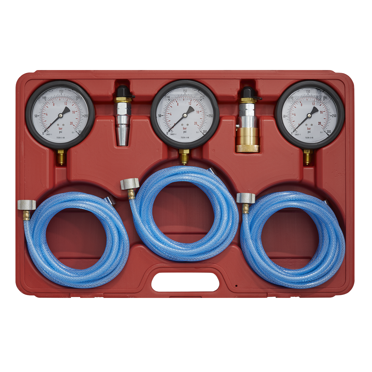 Sealey HGV Air Brake Test Gauge Set With Rubber Bumper 0-20 Bar 3 Pieces VS932