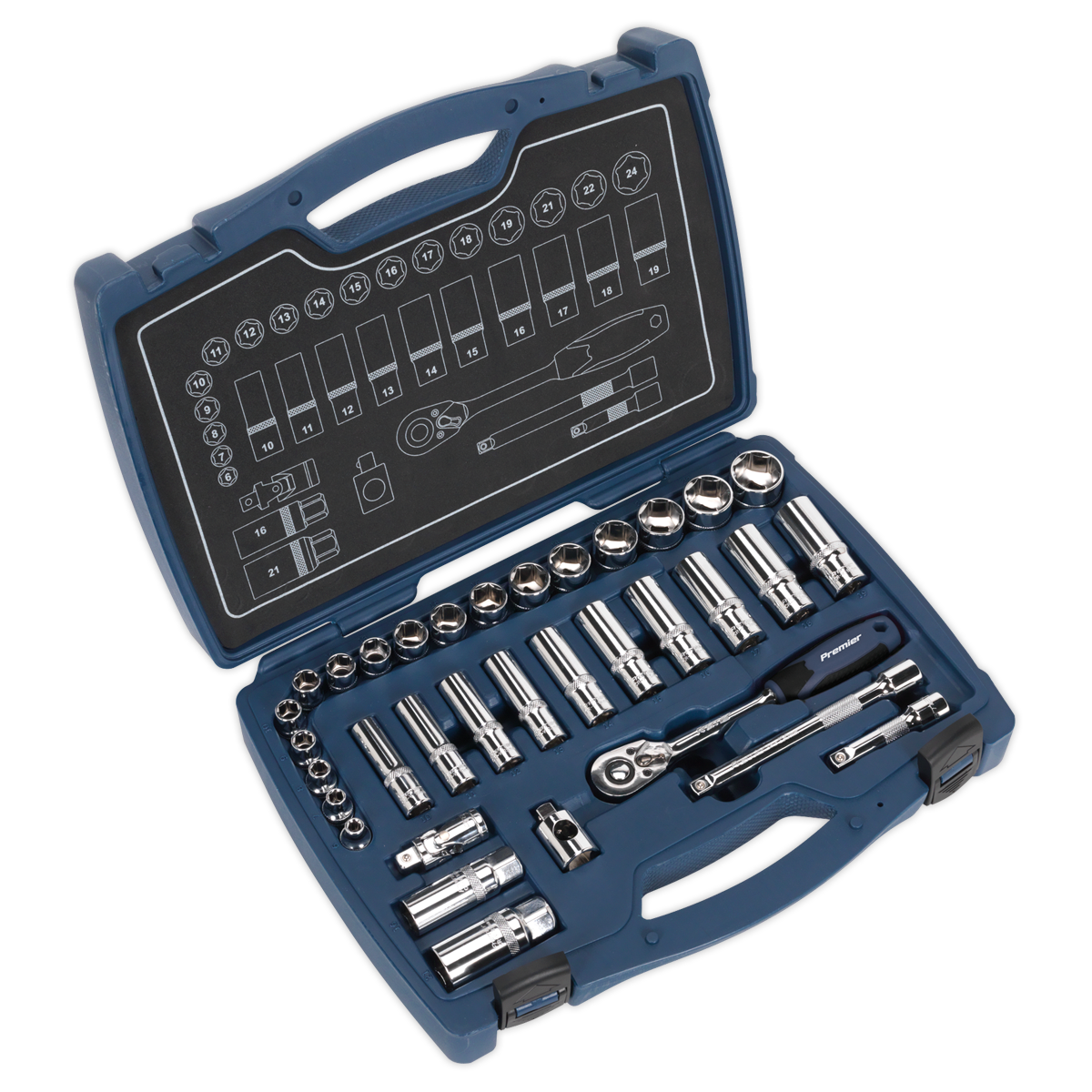 Sealey Socket Set 34 Pieces 3/8" Square Drive 6 Point WallDrive Metric AK8991