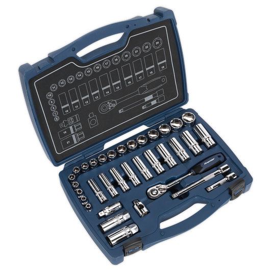 Sealey Socket Set 34 Pieces 3/8" Square Drive 6 Point WallDrive Metric AK8991