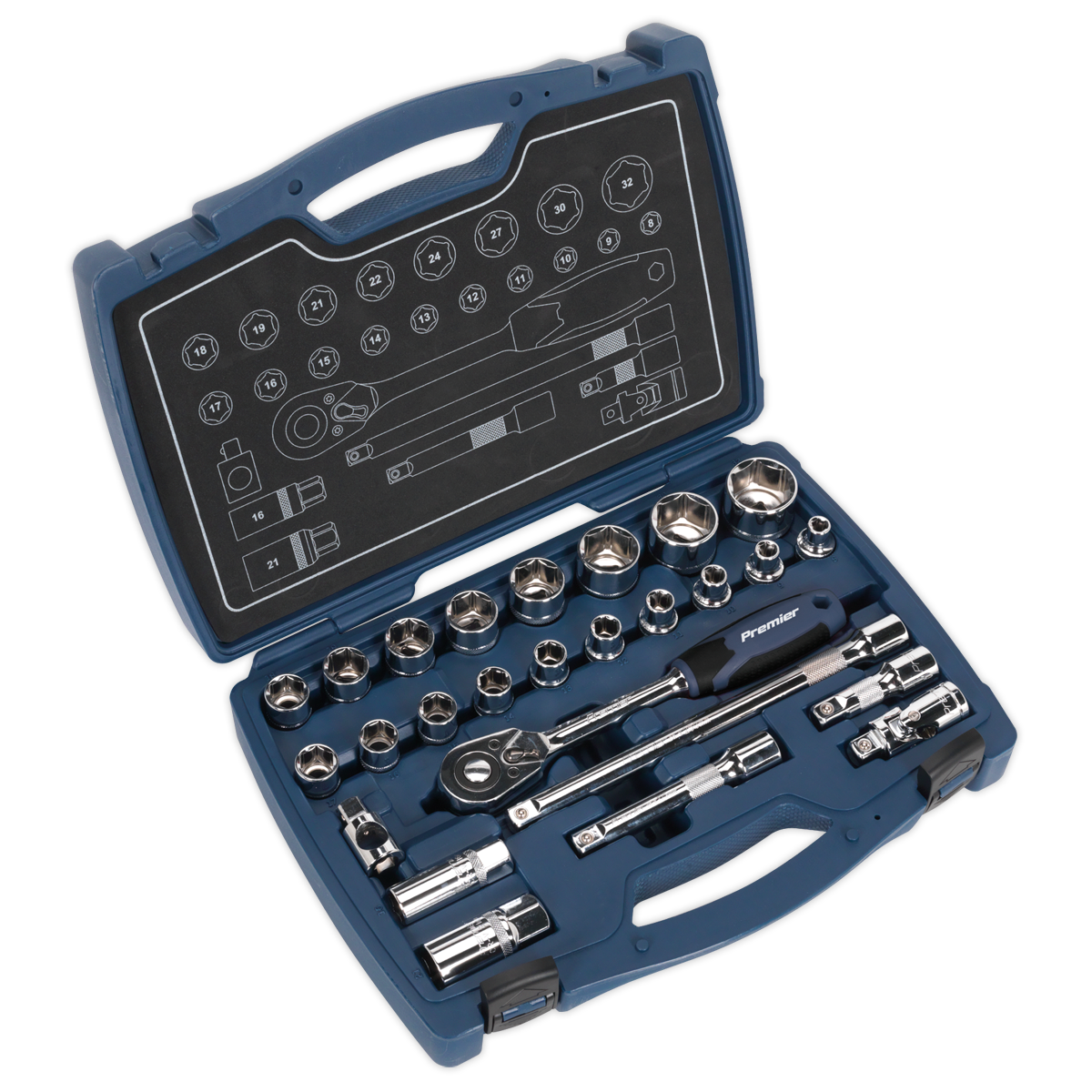 Sealey Socket Set 26 Pieces 1/2" Square Drive 6 Point WallDrive Metric AK8992
