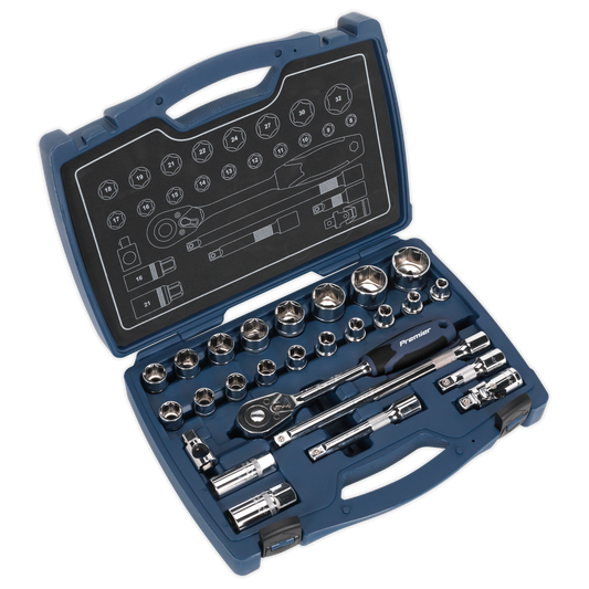 Sealey Socket Set 26 Pieces 1/2" Square Drive 6 Point WallDrive Metric AK8992