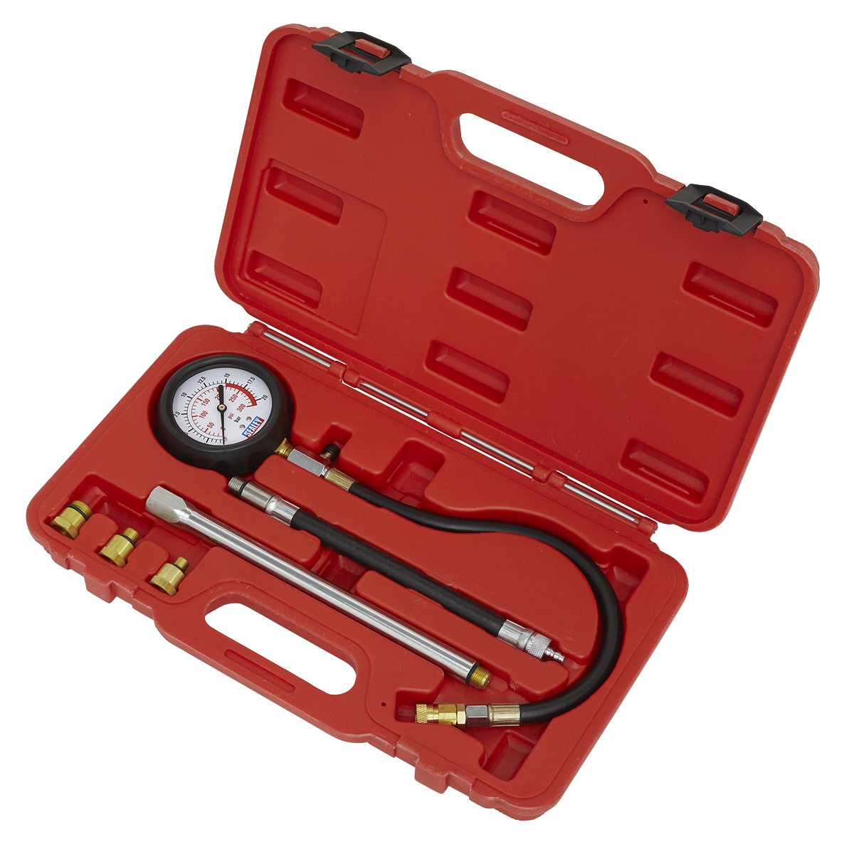 Sealey Petrol Engine Compression Tester Deluxe Kit With 300 PSI Gauge VSE300D
