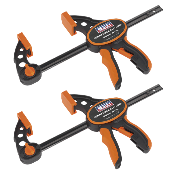 Sealey 2 Pieces 150mm Quick Bar Clamp Spreader Set Heavy Duty TPR Grip QBC1502