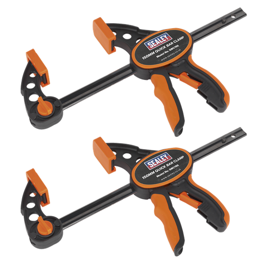 Sealey 2 Pieces 150mm Quick Bar Clamp Spreader Set Heavy Duty TPR Grip QBC1502