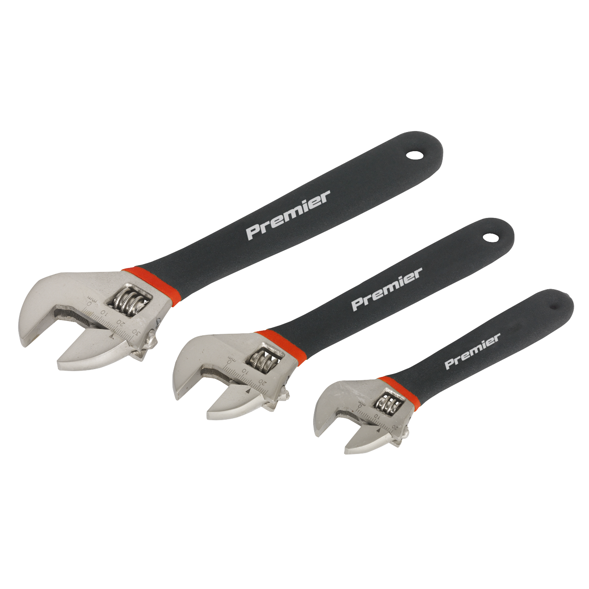 Sealey Adjustable Wrench Set Chrome Vanadium Steel 3 Pieces Ni-Fe Finish AK907