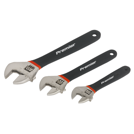 Sealey Adjustable Wrench Set Chrome Vanadium Steel 3 Pieces Ni-Fe Finish AK907