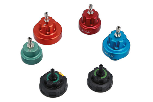 LASER 9117 Cooling Pressure Test Cap Set 6pc For EV Hybrid ICE Cooling Systems